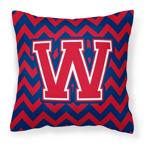 CJ1054-WPW1414 Letter W Chevron Yale Blue & Crimson Fabric Decorative Pillow