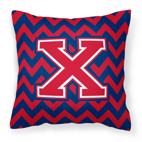 CJ1054-XPW1414 Letter X Chevron Yale Blue & Crimson Fabric Decorative Pillow