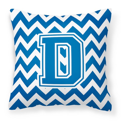 CJ1056-DPW1414 Letter D Chevron Blue & White Fabric Decorative Pillow