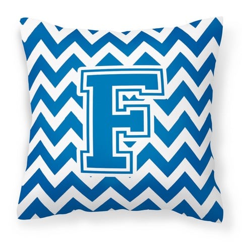 CJ1056-FPW1414 Letter F Chevron Blue & White Fabric Decorative Pillow