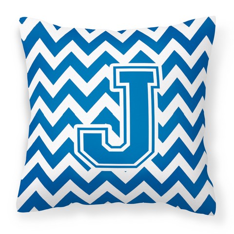 CJ1056-JPW1414 Letter J Chevron Blue & White Fabric Decorative Pillow