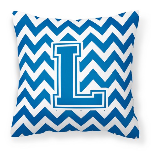 CJ1056-LPW1414 Letter L Chevron Blue & White Fabric Decorative Pillow