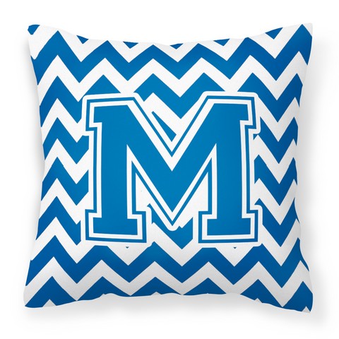 CJ1056-MPW1414 Letter M Chevron Blue & White Fabric Decorative Pillow