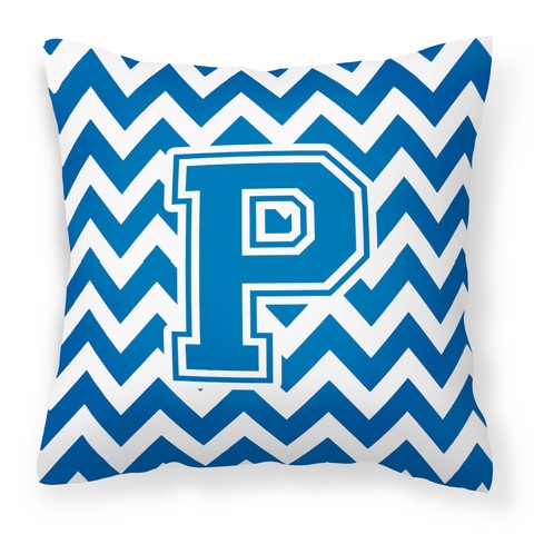CJ1056-PPW1414 Letter P Chevron Blue & White Fabric Decorative Pillow