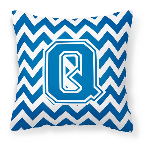 CJ1056-QPW1414 Letter Q Chevron Blue & White Fabric Decorative Pillow