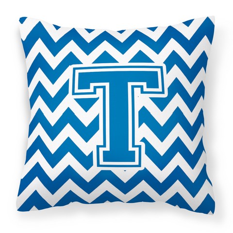 CJ1056-TPW1414 Letter T Chevron Blue & White Fabric Decorative Pillow