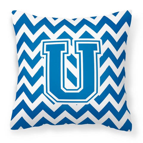 CJ1056-UPW1414 Letter U Chevron Blue & White Fabric Decorative Pillow