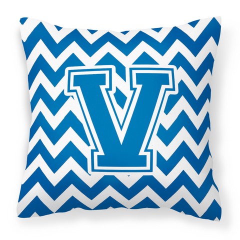 CJ1056-VPW1414 Letter V Chevron Blue & White Fabric Decorative Pillow