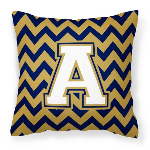 CJ1057-APW1414 Letter A Chevron Navy Blue & Gold Fabric Decorative Pillow