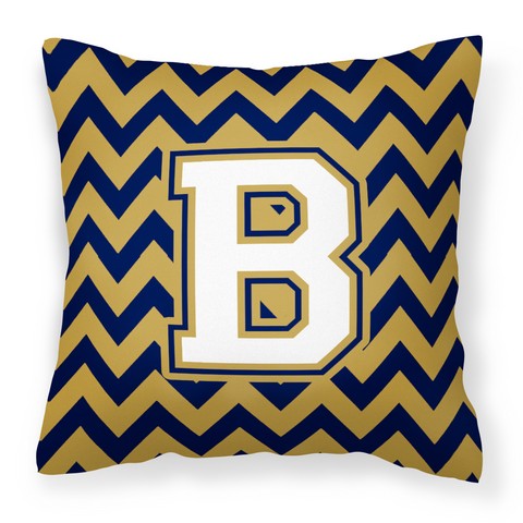 Letter B Chevron Navy Blue & Gold Fabric Decorative Pillow