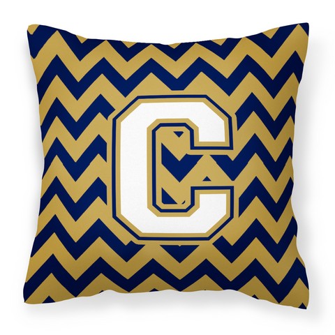 CJ1057-CPW1414 Letter C Chevron Navy Blue & Gold Fabric Decorative Pillow