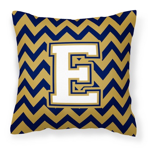 CJ1057-EPW1414 Letter E Chevron Navy Blue & Gold Fabric Decorative Pillow