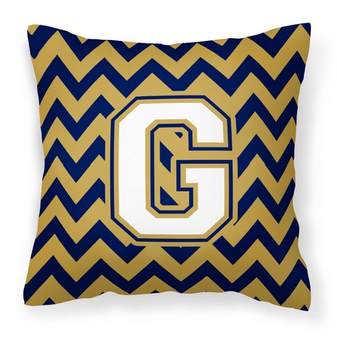 CJ1057-GPW1414 Letter G Chevron Navy Blue & Gold Fabric Decorative Pillow