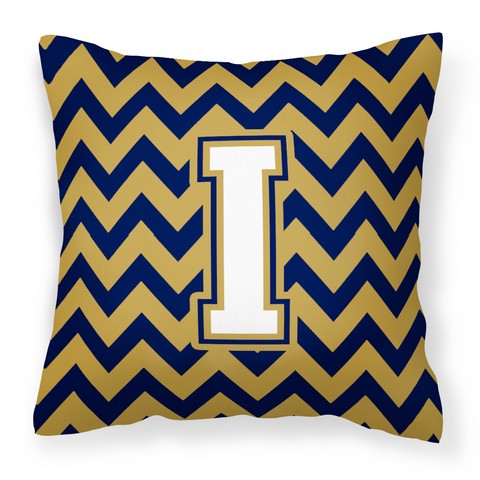 CJ1057-IPW1414 Letter I Chevron Navy Blue & Gold Fabric Decorative Pillow