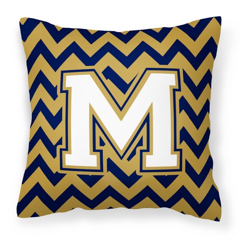 CJ1057-MPW1414 Letter M Chevron Navy Blue & Gold Fabric Decorative Pillow