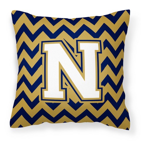 CJ1057-NPW1414 Letter N Chevron Navy Blue & Gold Fabric Decorative Pillow