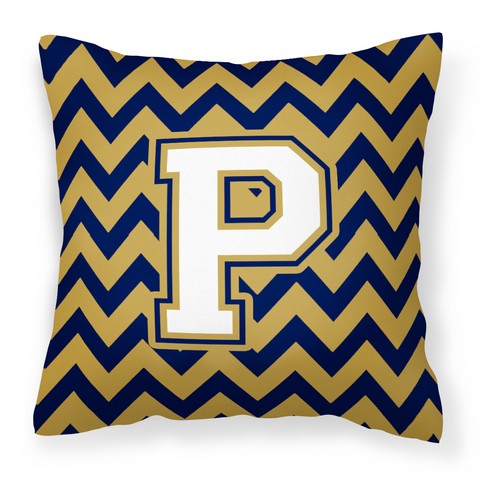 CJ1057-PPW1414 Letter P Chevron Navy Blue & Gold Fabric Decorative Pillow