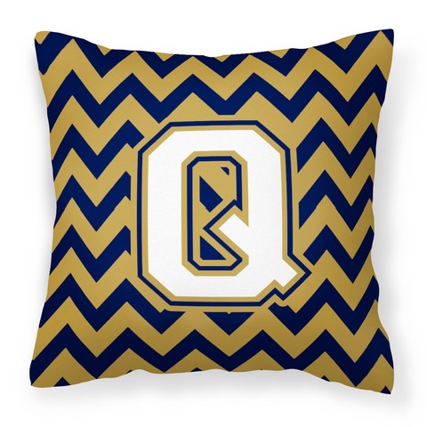 Letter Q Chevron Navy Blue & Gold Fabric Decorative Pillow