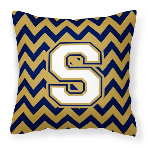CJ1057-SPW1414 Letter S Chevron Navy Blue & Gold Fabric Decorative Pillow