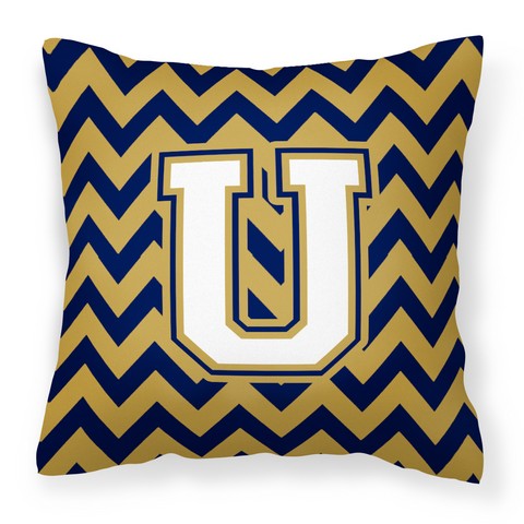 CJ1057-UPW1414 Letter U Chevron Navy Blue & Gold Fabric Decorative Pillow