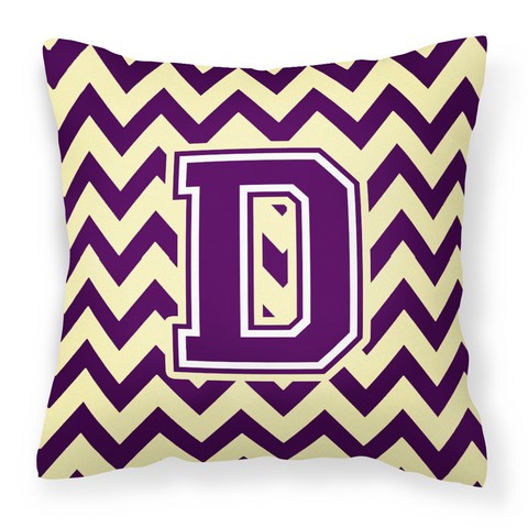 CJ1058-DPW1414 Letter D Chevron Purple & Gold Fabric Decorative Pillow