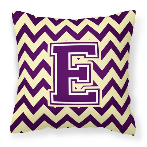 CJ1058-EPW1414 Letter E Chevron Purple & Gold Fabric Decorative Pillow