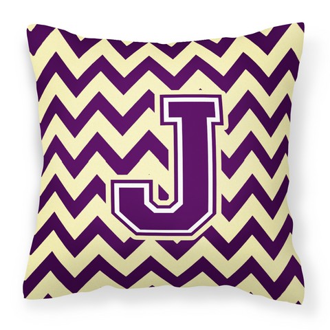 Letter J Chevron Purple & Gold Fabric Decorative Pillow - Purple & Gold - 14in. H x 3in. W x 14in. L