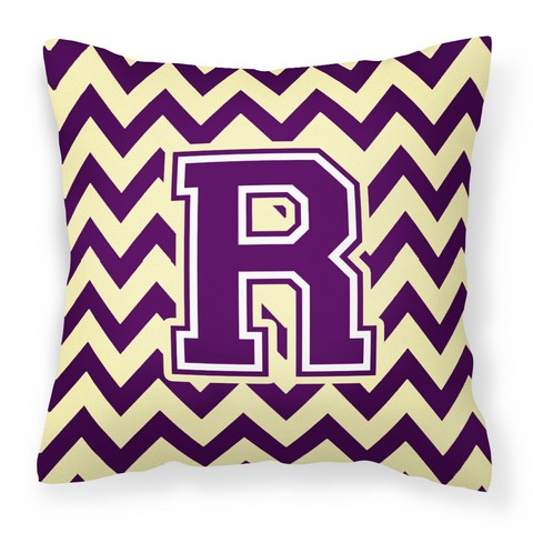 Letter R Chevron Purple & Gold Fabric Decorative Pillow