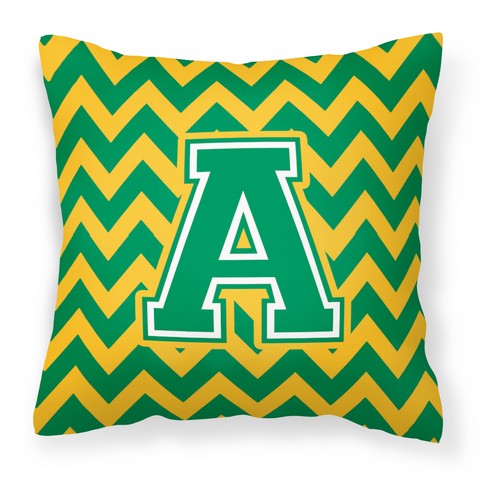 CJ1059-APW1414 Letter A Chevron Green & Gold Fabric Decorative Pillow