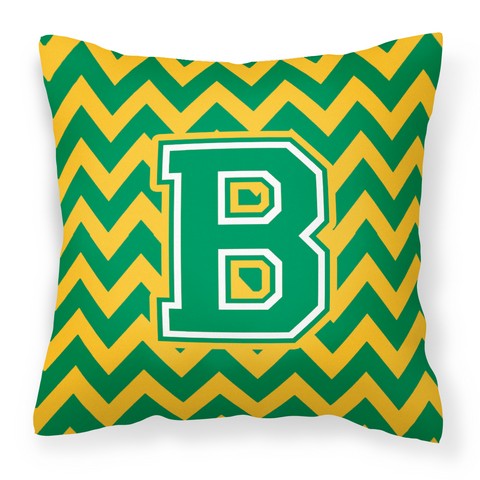 CJ1059-BPW1414 Letter B Chevron Green & Gold Fabric Decorative Pillow