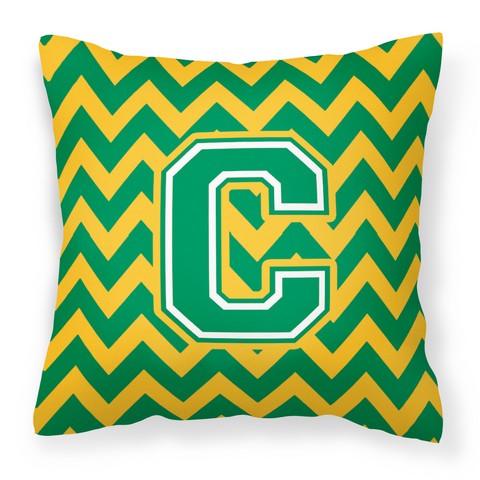 Letter C Chevron Green & Gold Fabric Decorative Pillow
