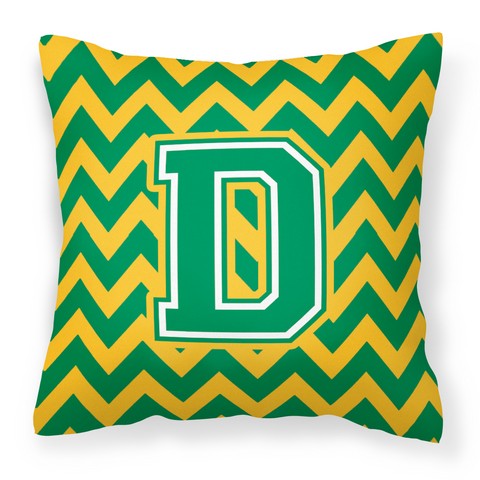 Letter D Chevron Green & Gold Fabric Decorative Pillow