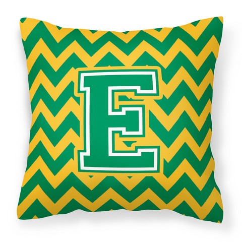 CJ1059-EPW1414 Letter E Chevron Green & Gold Fabric Decorative Pillow