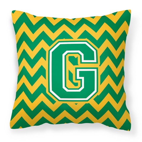CJ1059-GPW1414 Letter G Chevron Green & Gold Fabric Decorative Pillow