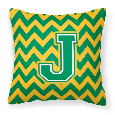 CJ1059-JPW1414 Letter J Chevron Green & Gold Fabric Decorative Pillow