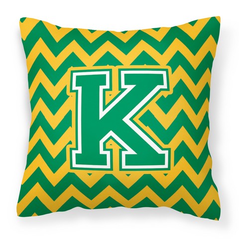 Letter K Chevron Green & Gold Fabric Decorative Pillow
