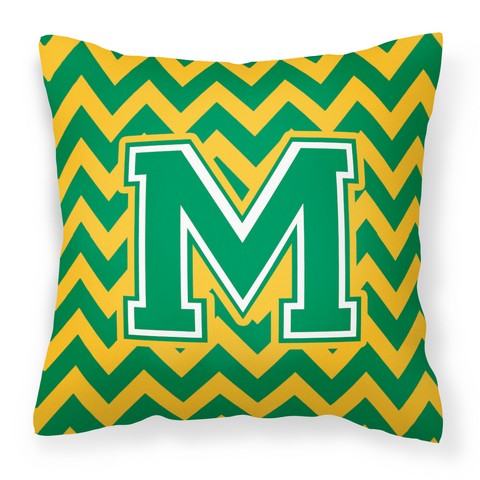 CJ1059-MPW1414 Letter M Chevron Green & Gold Fabric Decorative Pillow