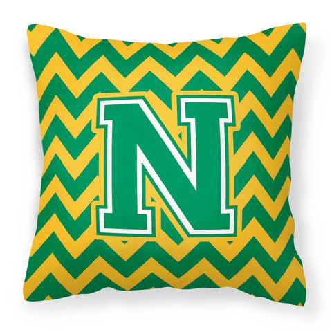 CJ1059-NPW1414 Letter N Chevron Green & Gold Fabric Decorative Pillow