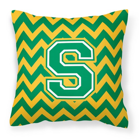 CJ1059-SPW1414 Letter S Chevron Green & Gold Fabric Decorative Pillow