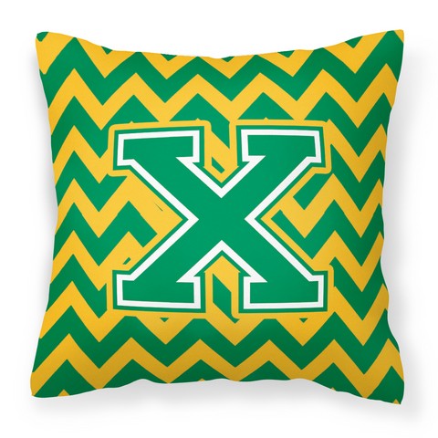 CJ1059-XPW1414 Letter X Chevron Green & Gold Fabric Decorative Pillow