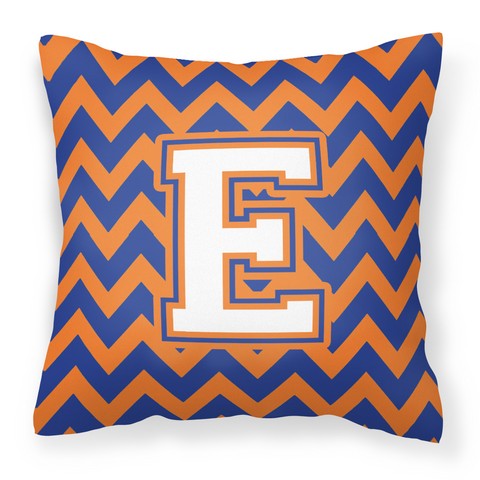 CJ1060-EPW1414 Letter E Chevron Blue & Orange No.3 Fabric Decorative Pillow