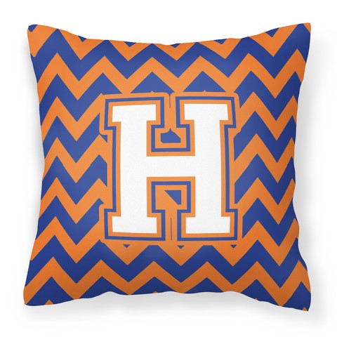 CJ1060-HPW1414 Letter H Chevron Blue & Orange No.3 Fabric Decorative Pillow