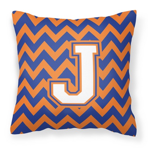 Letter J Chevron Blue & Orange No.3 Fabric Decorative Pillow - Blue & Orange - 14in. H x 3in. W x 14in. L