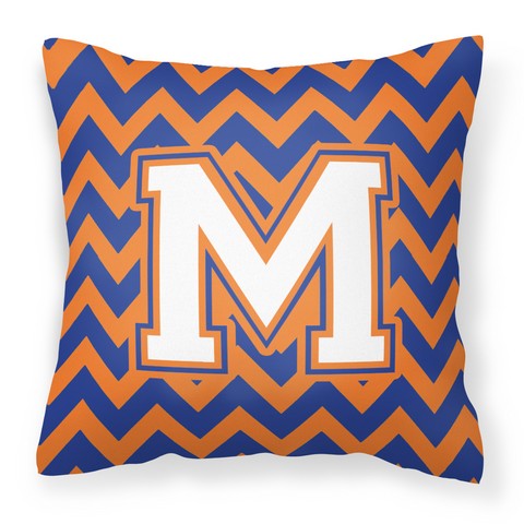 CJ1060-MPW1414 Letter M Chevron Blue & Orange No.3 Fabric Decorative Pillow