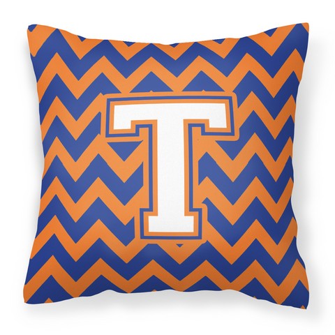 CJ1060-TPW1414 Letter T Chevron Blue & Orange No.3 Fabric Decorative Pillow
