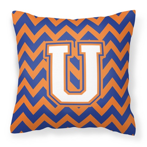 CJ1060-UPW1414 Letter U Chevron Blue & Orange No.3 Fabric Decorative Pillow