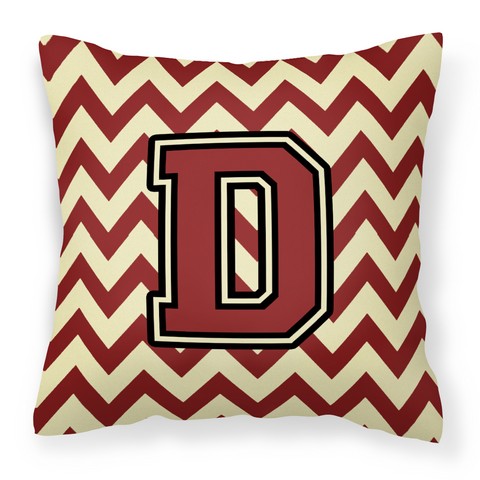CJ1061-DPW1414 Letter D Chevron Maroon & Gold Fabric Decorative Pillow