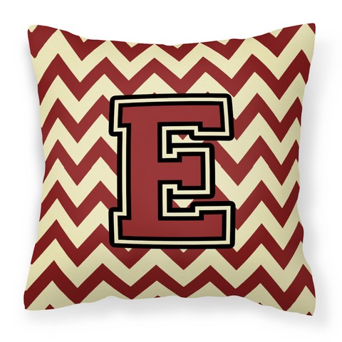 CJ1061-EPW1414 Letter E Chevron Maroon & Gold Fabric Decorative Pillow