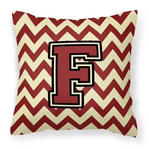 CJ1061-FPW1414 Letter F Chevron Maroon & Gold Fabric Decorative Pillow