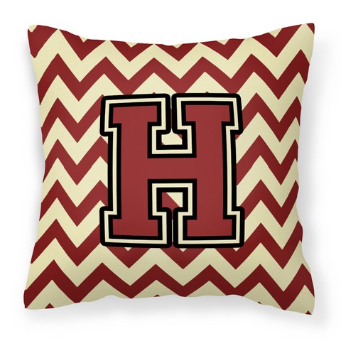 CJ1061-HPW1414 Letter H Chevron Maroon & Gold Fabric Decorative Pillow